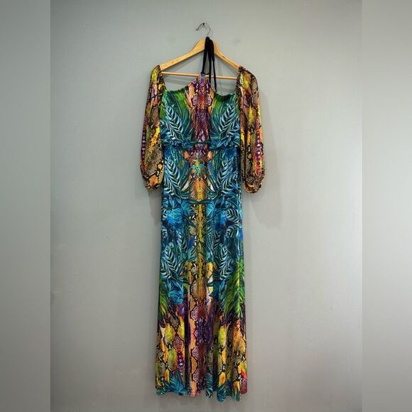 Venus Colorful Tropical Snakeskin L/S Maxi Dress Size M EUC - Picture 4 of 6